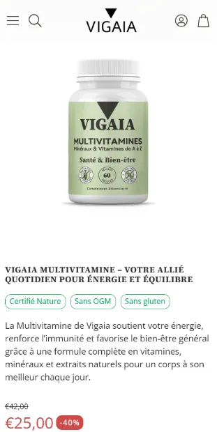 Fiche produit, sur mobile.