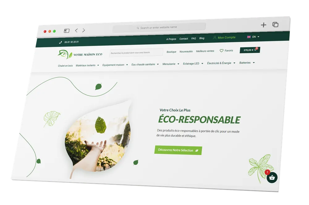 Aperçu du site e-commerce Votre Maison Eco conçu par Atelier Cadran