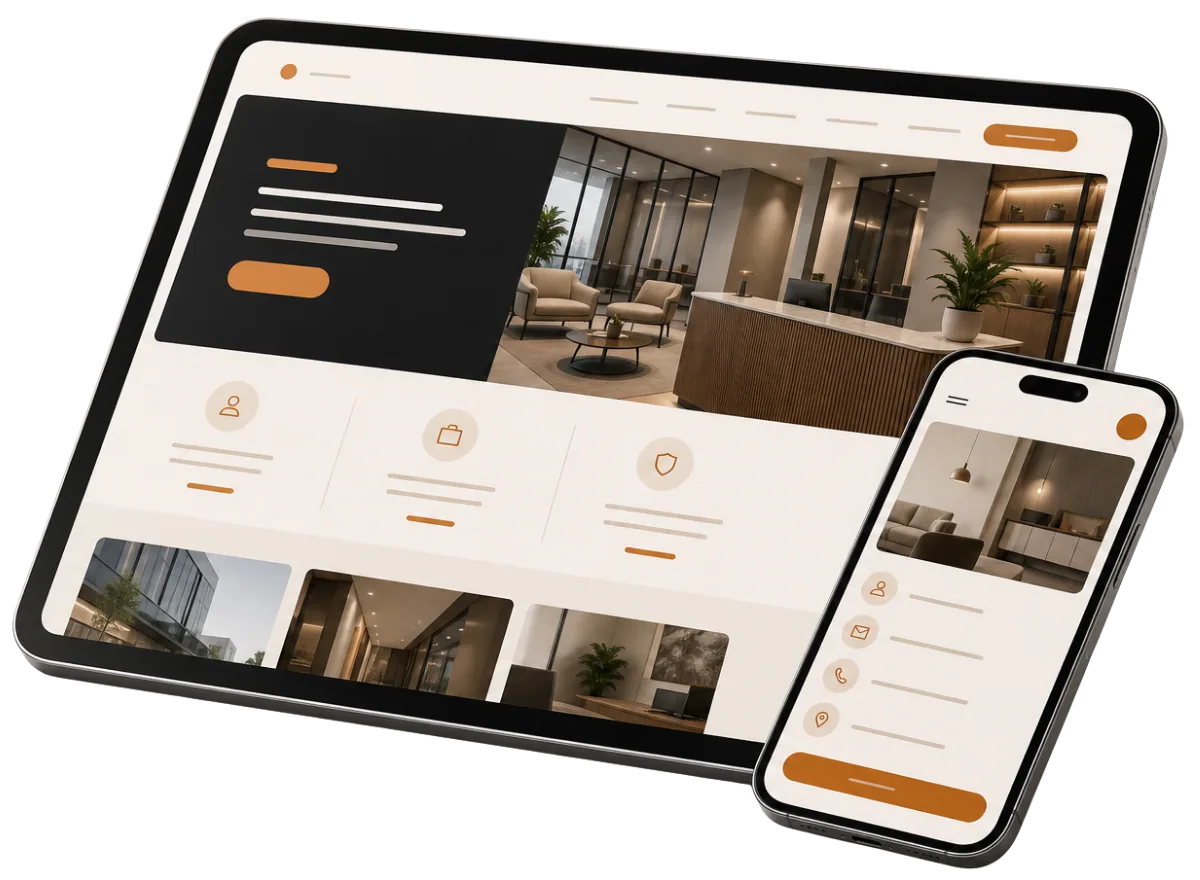 Aperçu d'un site vitrine sur tablette et mobile, conçu par Atelier Cadran